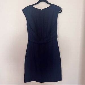 J CREW Navy Blue Linen Twist Front Bateau Neck Dress